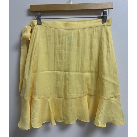 Maeve Anthropologie Yellow Ruffle Wrap Skirt Tie Waist Layered Womens M - Picture 2 of 9